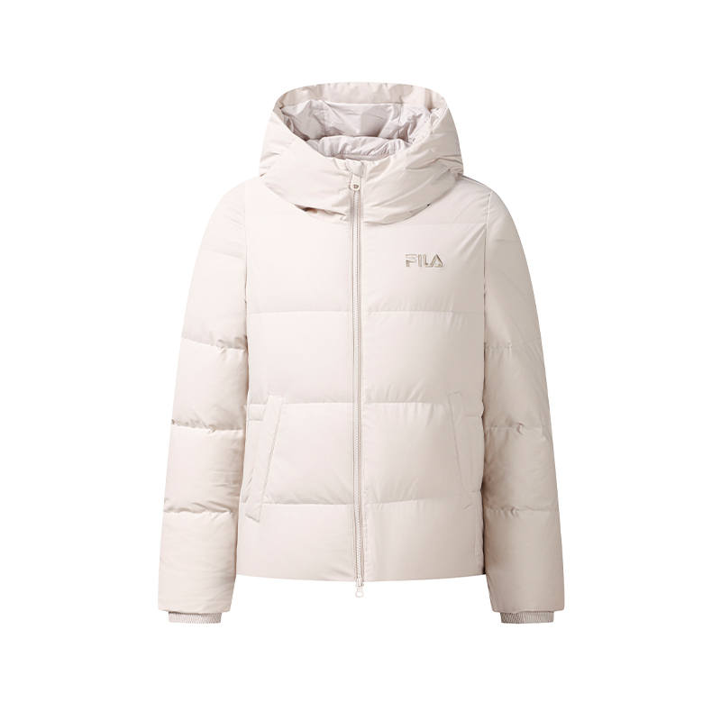 FILA Down Jackets Women's Light Khaki Hooded Non Detachable Moderate Straight Fit
