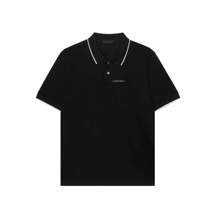 PRADA Polo Shirts Men's Black Polo Collar Moderate Straight Fit