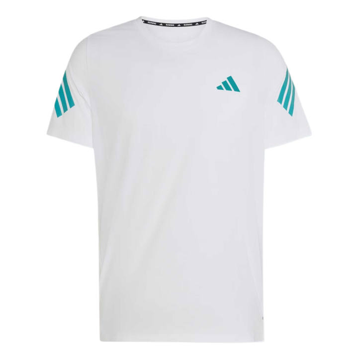 Adidas Adidas Running T Shirts Men's White/Black/Device Green Crew Neck Moderate