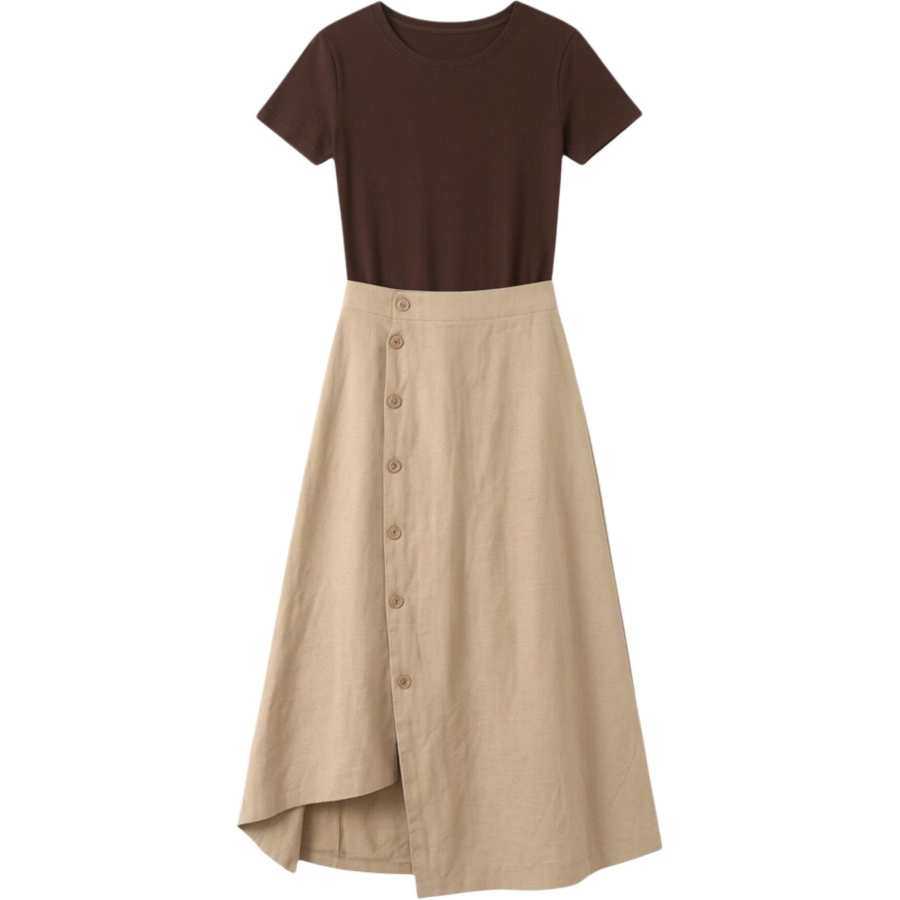 CHARM GLOW Two Piece Skirt Sets Women's Crew Neck Moderate Long Skirt