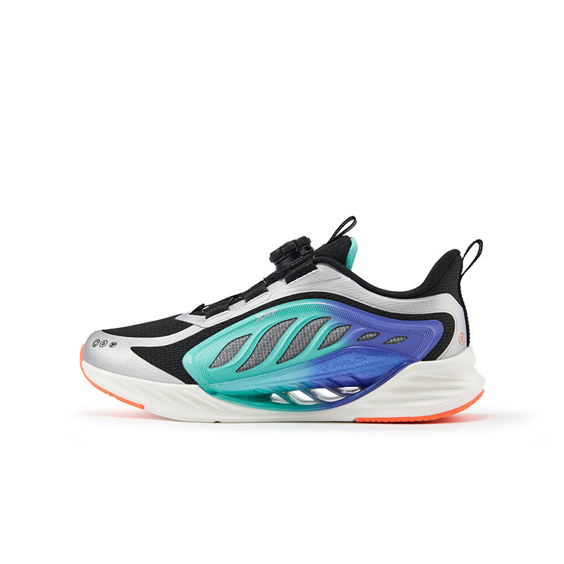 XTEP X FLOW 8.0 Cushioning Abrasion Resistant Rebound Balance Low top Kids' Running Shoes Black Silver Clear Teal Kids'
