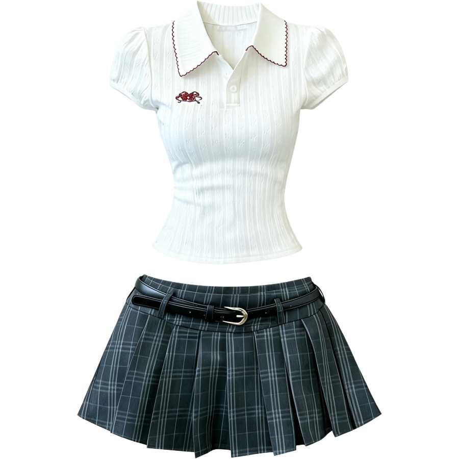 PAVLISOVA Two Piece Skirt Sets Women's Polo Collar Moderate Short