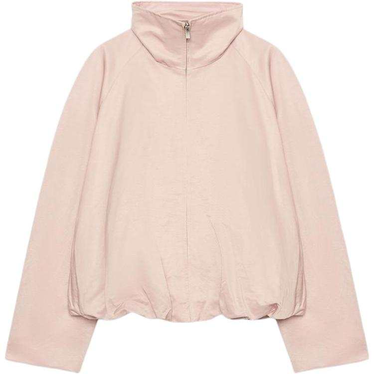 ZARA ZW Jackets Women's Light Pink Stand Collar Moderate Straight Fit