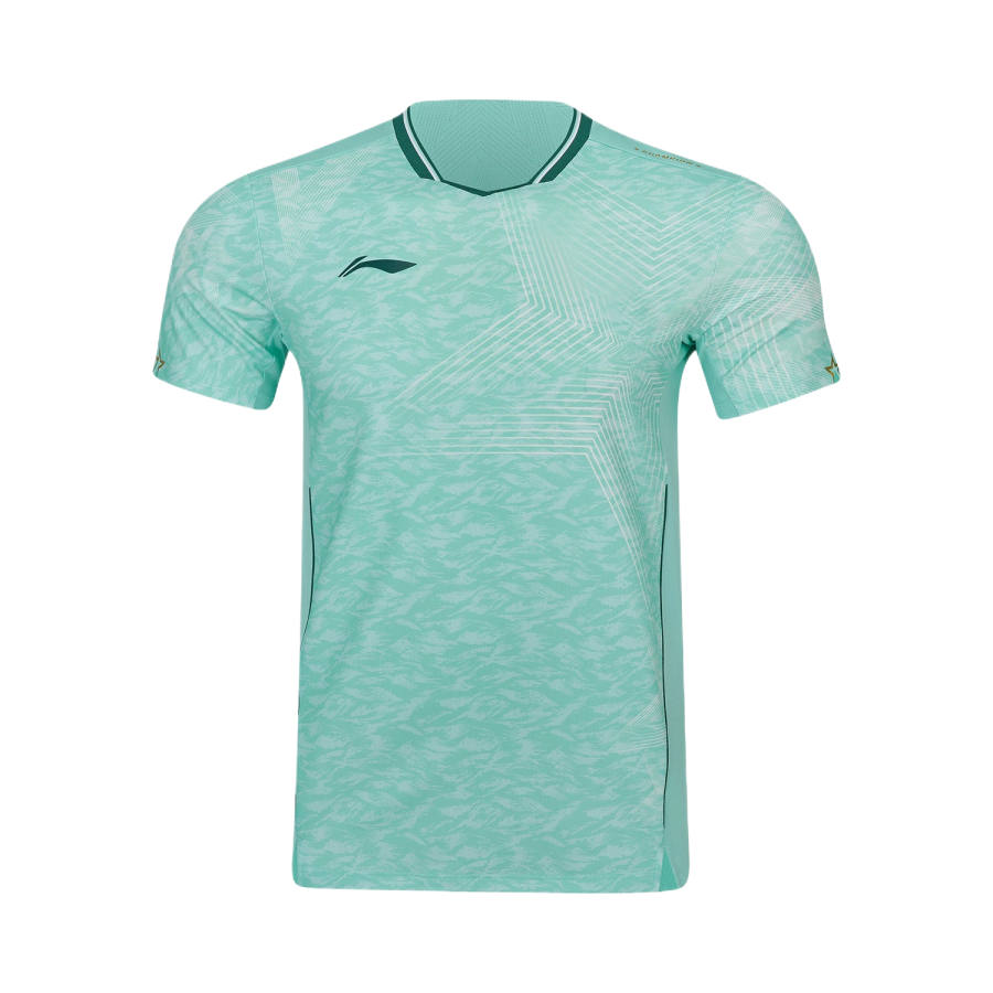 Li-Ning Li Ning Table Tennis Collection T Shirts Unisex Celadon Turquoise Crew Neck Moderate Straight Fit