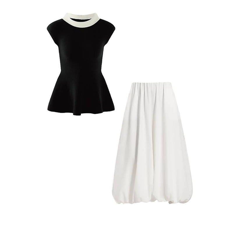 MARIE·COCO Two Piece Skirt Sets Women's Crew Neck Moderate Long Skirt