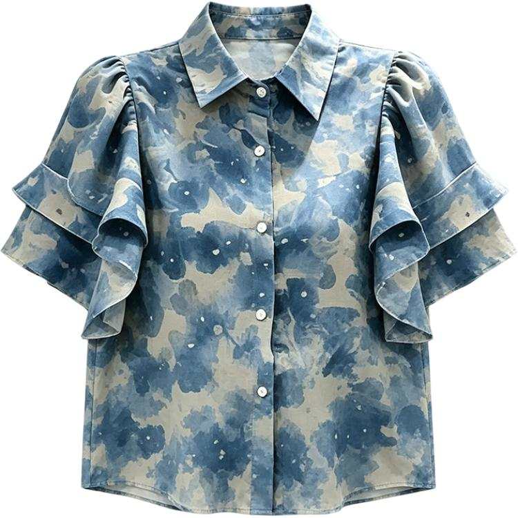 SIXUSICHOU Shirts Women's Blue Lapel Thin Shirt