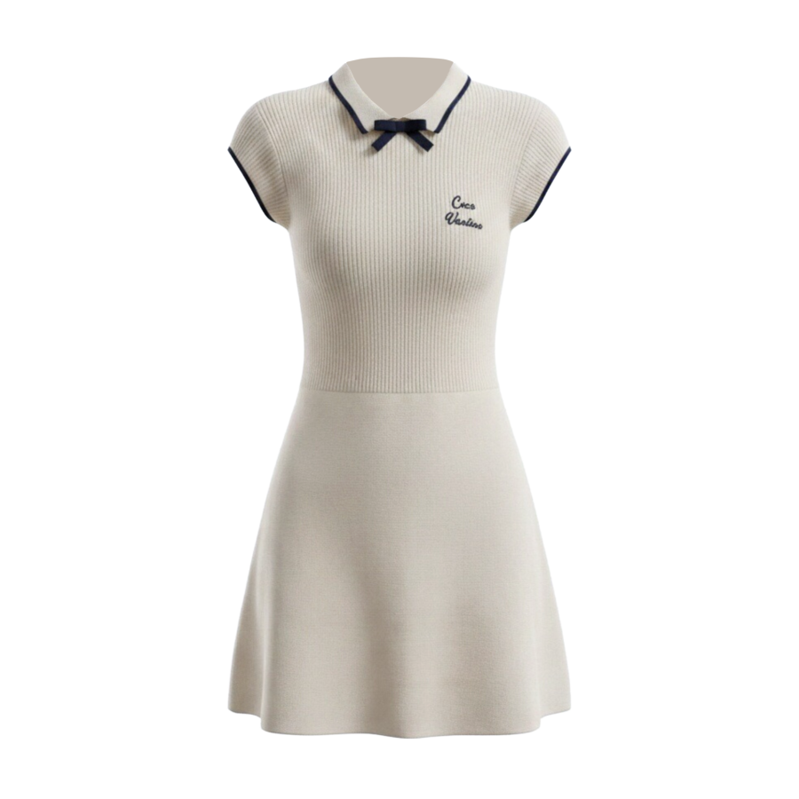 FINDSME GAGA Sleeveless Dresses Women's Beige Apricot Lapel Moderate Short Skirt A Line Skirt