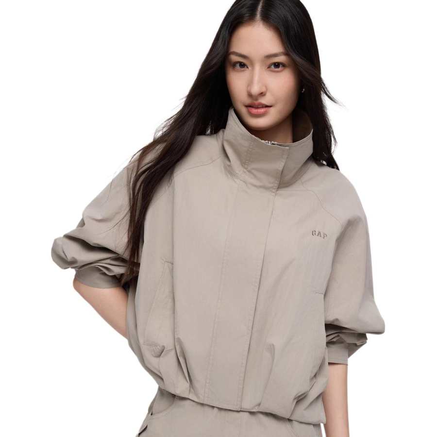 GAP Jackets Women's Light Khaki Stand Collar Moderate