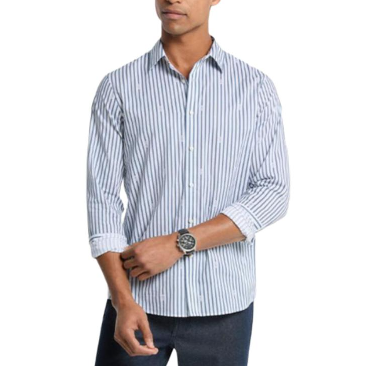 MICHAEL KORS Shirts Men's Denim Blue/White Lapel Moderate Straight Fit