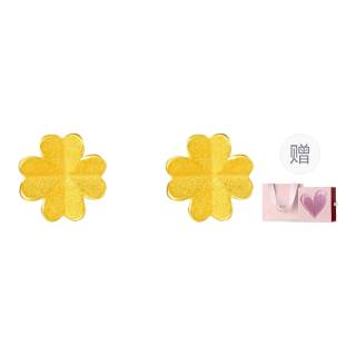 ZHOU LIU FU Lucky Constant Companion, Small Gold Flower Heart Four Leaf Clover Ear Cuff, Good Luck Ritual Feel