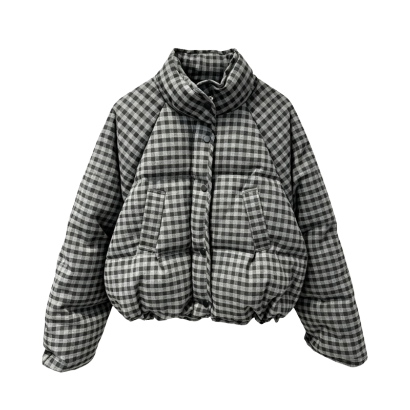 CPAURA Puffer Jackets Women's Plaid Stand Collar Moderate A Line