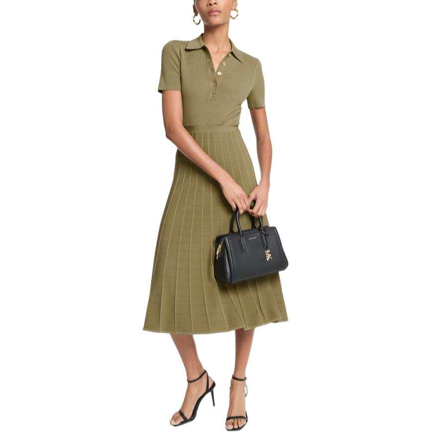 MICHAEL KORS Short Sleeved Dresses Women's Gray Green Polo Collar Moderate Midi Skirt