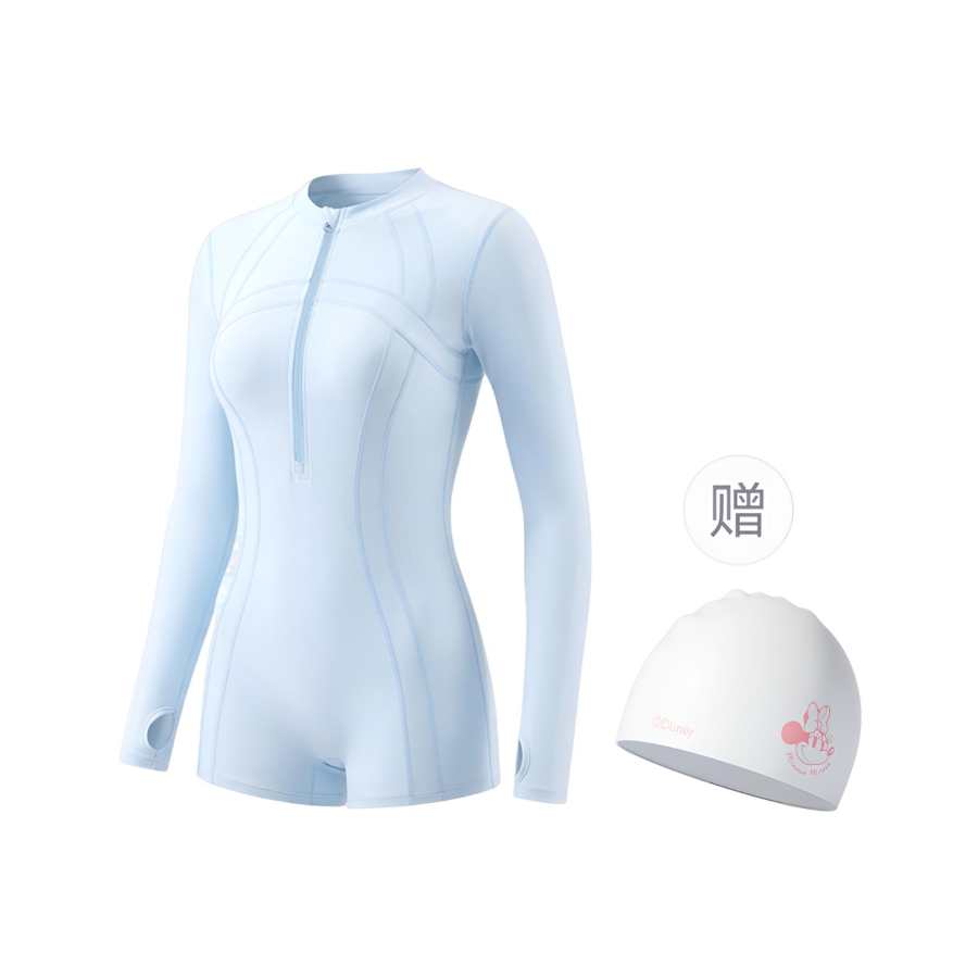 Disney One Piece Swimsuits Women's Blue Square Leg Style Includes Swimming Cap Turtleneck Moderate Square Leg One Piece Swimsuit