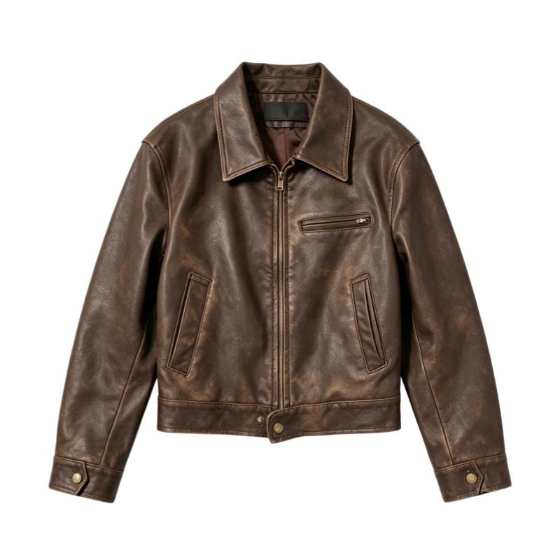 CPAURA Leather Jackets Women's Coffee Lapel Moderate A Line
