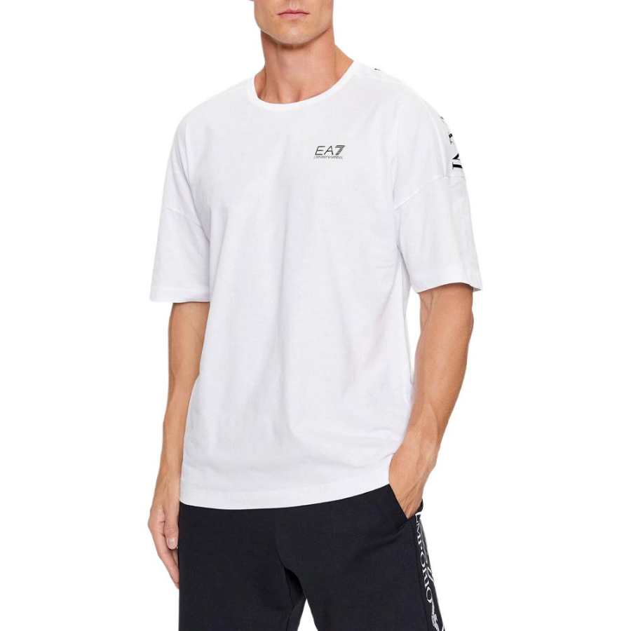 EMPORIO ARMANI EA7 T Shirts Men's White Crew Neck Moderate Straight Fit