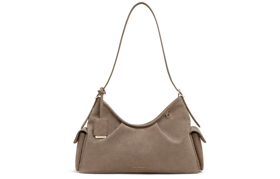 CHARLES&KEITH Synthetic Leather Shoulder Bag Medium Women's Sand/Coffee Brown/Lime Gray