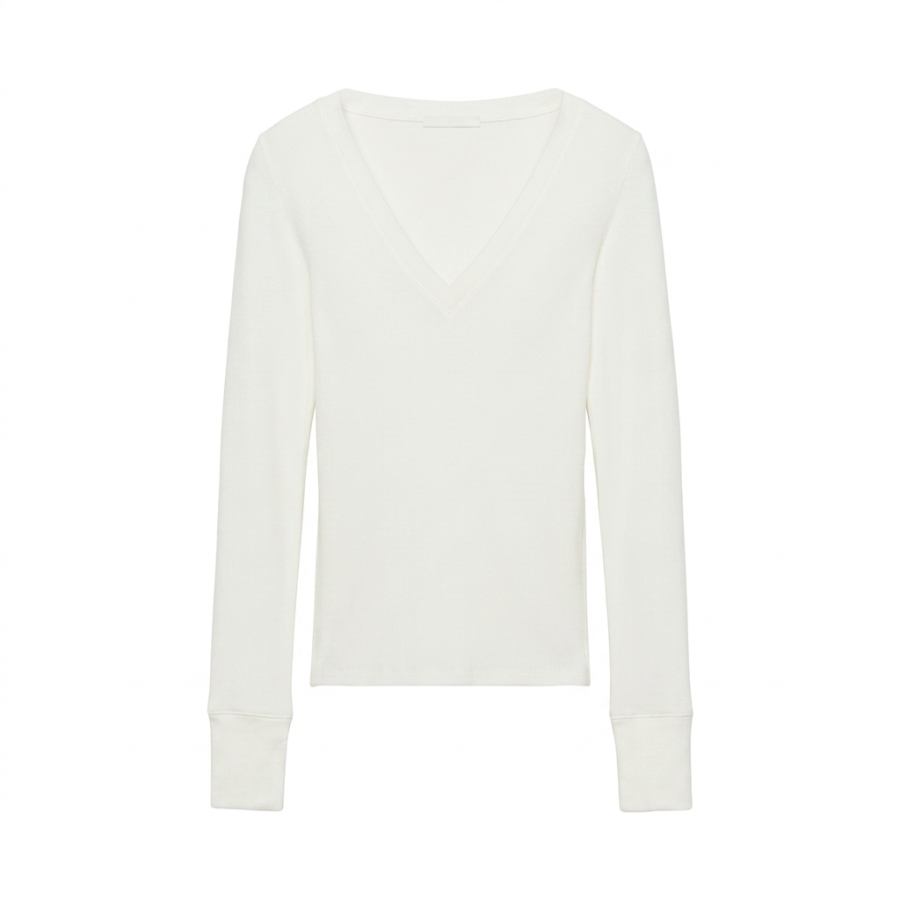 ZARA T Shirts Women's Frosted White V Neck