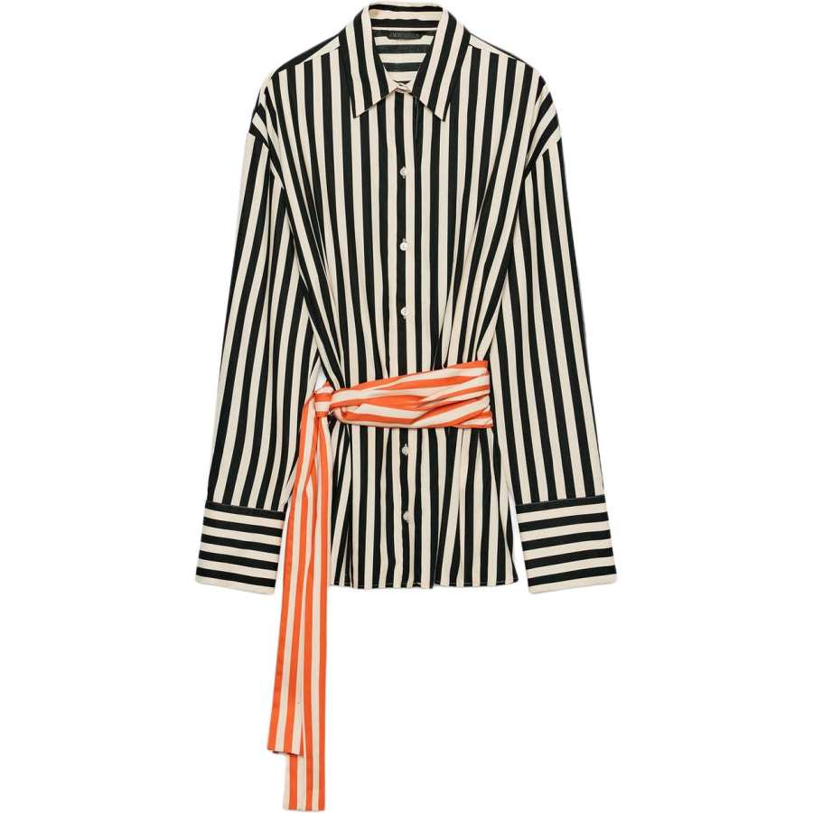 ZARA Shirts Women's Nude/Black Lapel Nipped In Waist