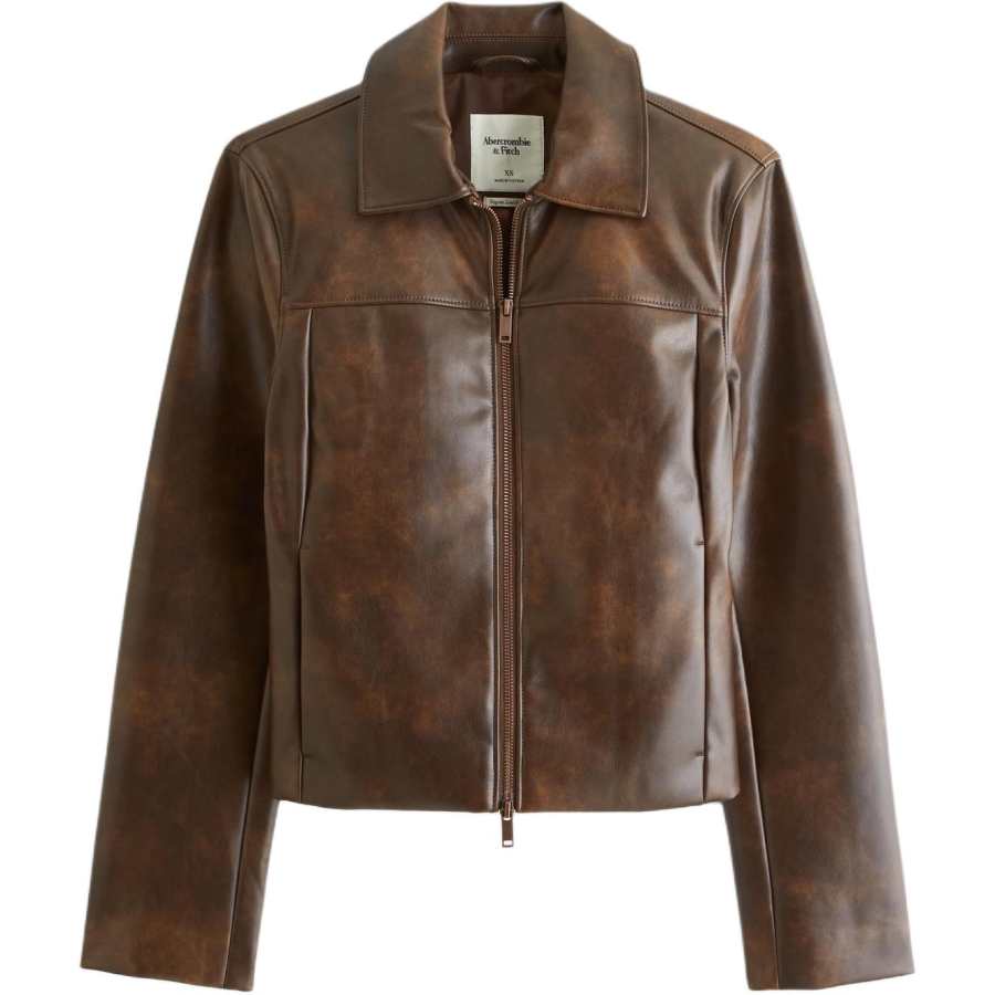 Abercrombie&Fitch Leather Jackets Women's Dark Brown Moderate