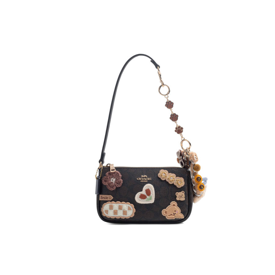 COACH Nolita Shoulder Bags Gold & Walnut Wood & Black