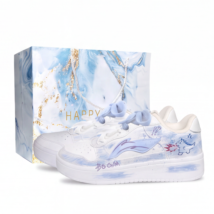 Li-Ning Li Ning Floating Boat Skateboard Shoes Unisex Low Top White Blue Graffiti Color Block