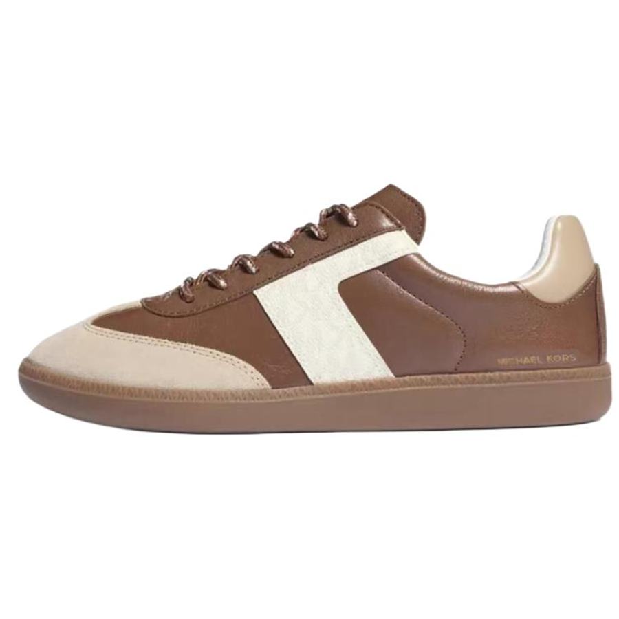 MICHAEL KORS Skateboard Shoes Women's Low Top Leather Brown & Khaki