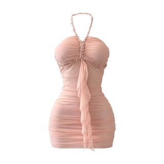 FINDSME GAGA Slip Dresses Women's Pink Thin Short