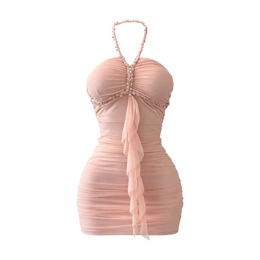 FINDSME GAGA Slip Dresses Women's Pink Thin Short