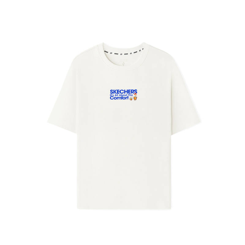 Skechers T Shirts Unisex Marshmallow White 0074 Crew Neck Moderate