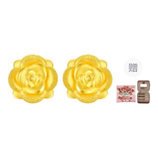ZHOU LIU FU 3D Hard Gold Earrings Refined Rose Soft Elegance Versatile Everyday Luxury Mom Solid Gold Fixed Price Gold