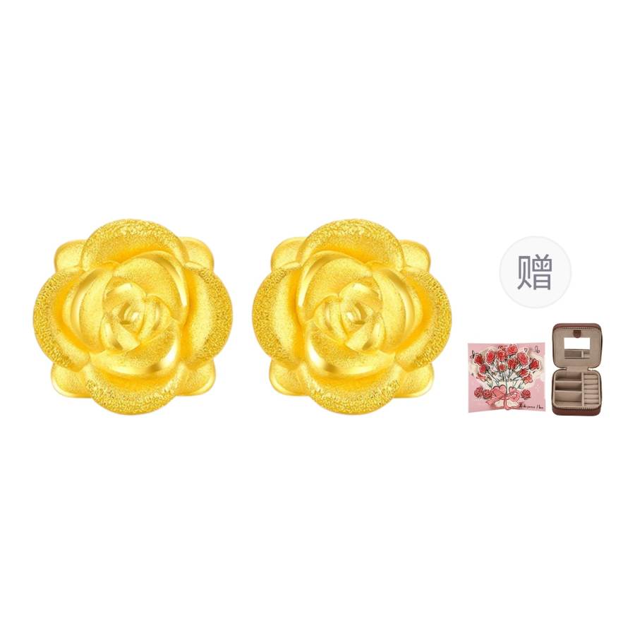ZHOU LIU FU 3D Hard Gold Earrings Refined Rose Soft Elegance Versatile Everyday Luxury Mom Solid Gold Fixed Price Gold