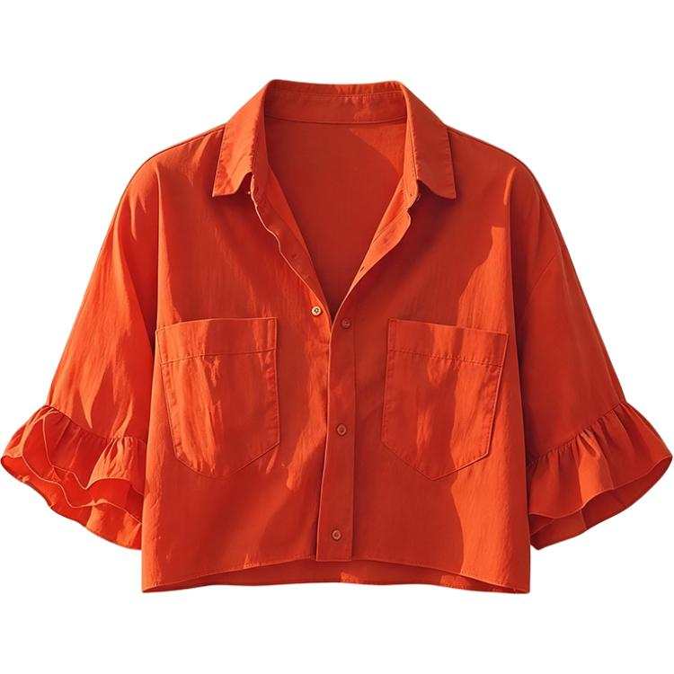 SIXUSICHOU Shirts Women's Orange Red Top V Neck Thin Shirt