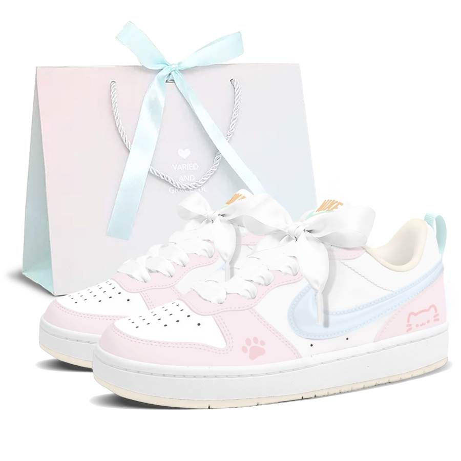 Nike Nike Court Borough Cloud Meowth Slip Resistant Abrasion Resistant Low top Kids' Skateboarding Shoes Blue Pink Teenagers
