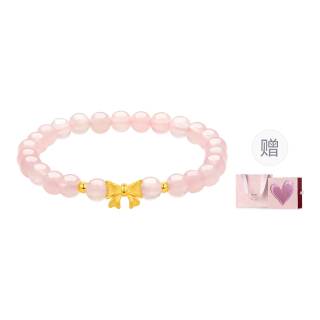 ZHOU LIU FU Gold Small Bowknot, Rose Quartz Sweet Style Versatile Everyday Girly Solid Gold Priced In Gram