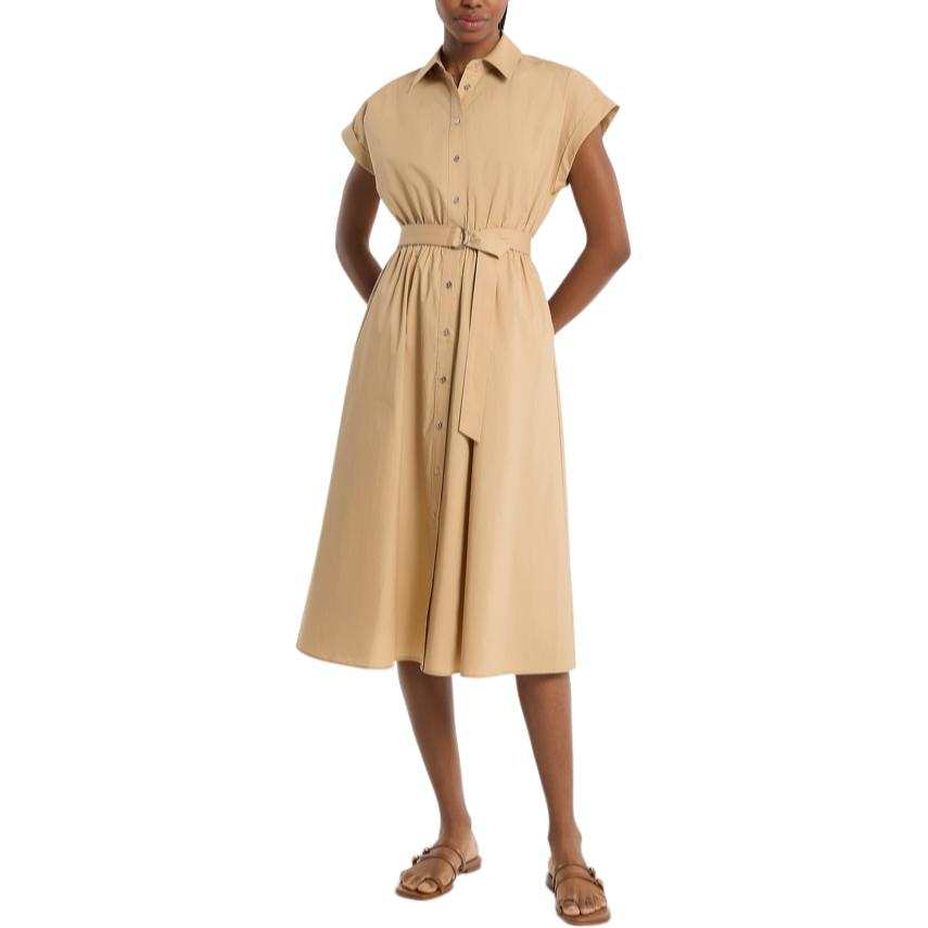 MICHAEL KORS Short Sleeved Dresses Women's Khaki Lapel Thin Midi Skirt