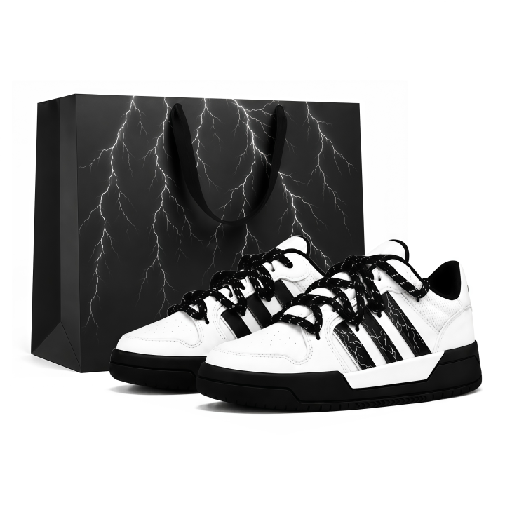 Adidas Adidas Skateboard Shoes Unisex Low Top Black & White Lightning Pattern