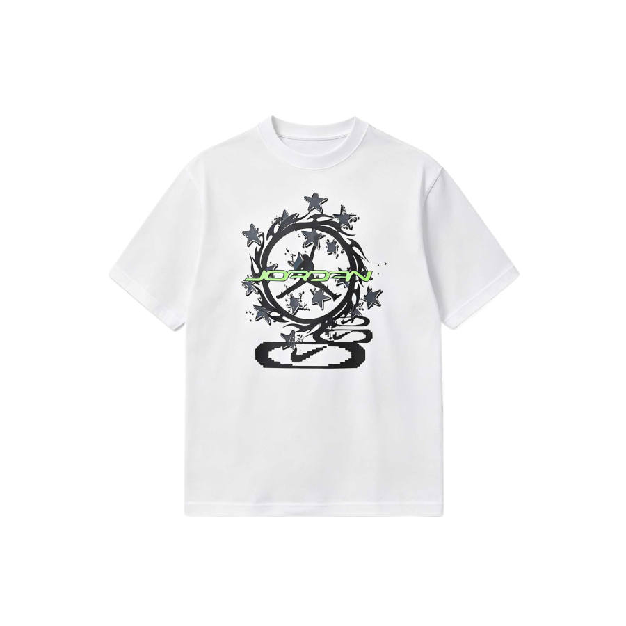 Jordan Jordan T Shirts Men's White/Black/Vibrant Green Crew Neck Moderate