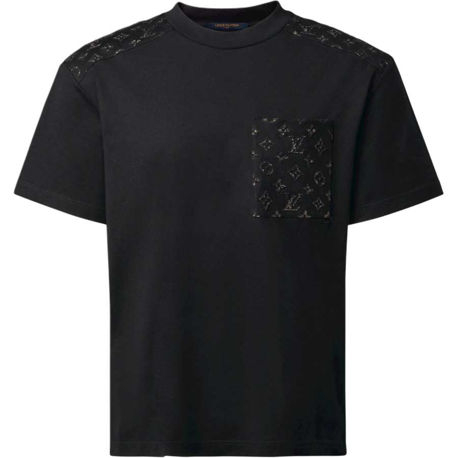 LOUIS VUITTON Monogram T Shirts Men's Black Crew Neck Moderate Straight Fit