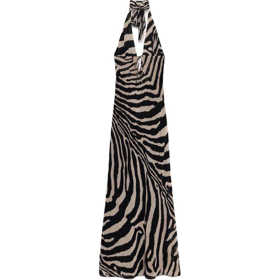 ZARA Sleeveless Dresses Women's Zebra Print Halter Moderate Long Skirt