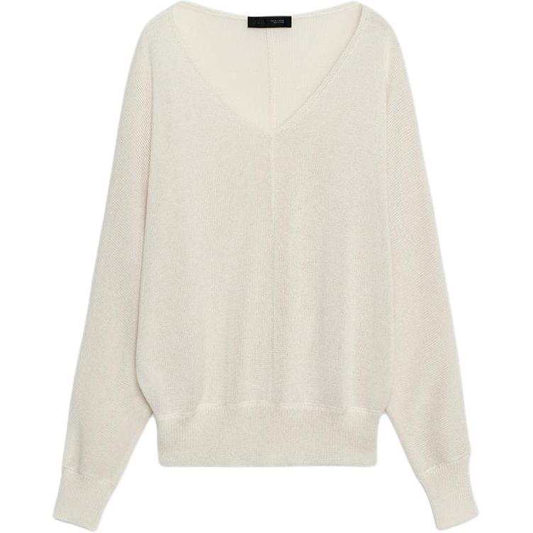 ZARA Knitwear Women's White V Neck Moderate