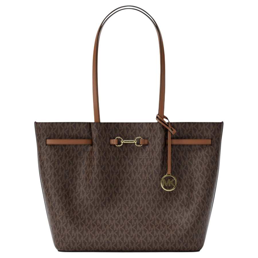 MICHAEL KORS Carson Polyvinyl Chloride Tote Bag, Shopping Bag, Handbag, Shoulder Bag Large Unisex Brown