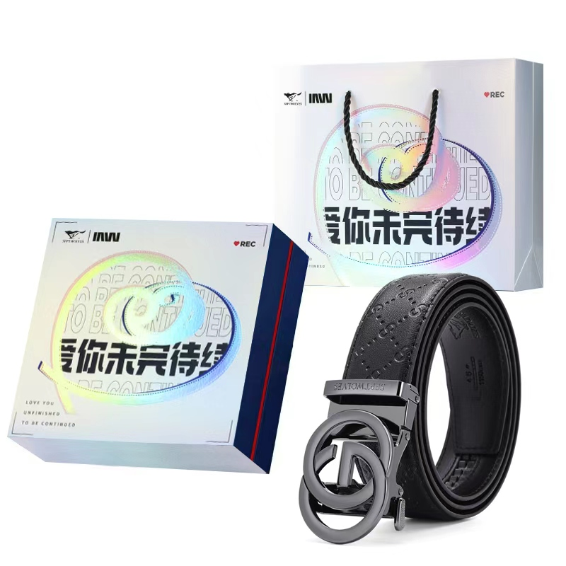 SEPTWOLVES SEPTWOLVES Zinc Alloy Split Cow Leather Automatic Buckle Genuine Leather Belt Men's Multicolor Width 3.5CM