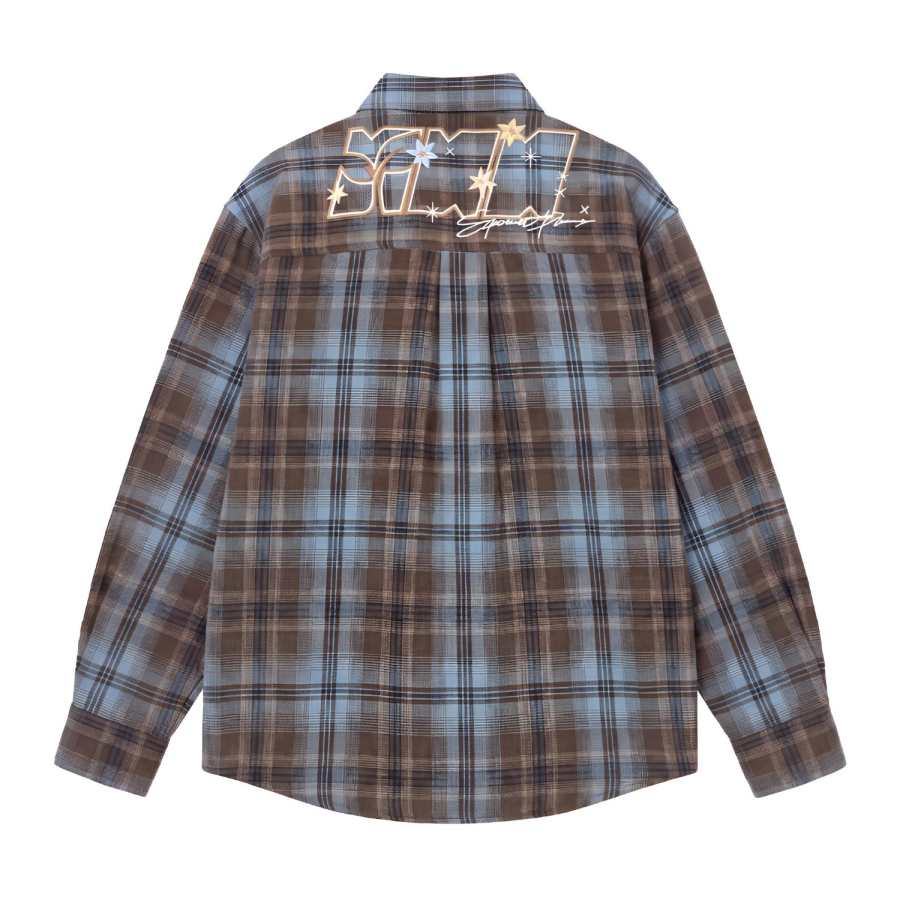 NSTNEW START Shirts Women's Blue Coffee Plaid Lapel Moderate Straight Fit