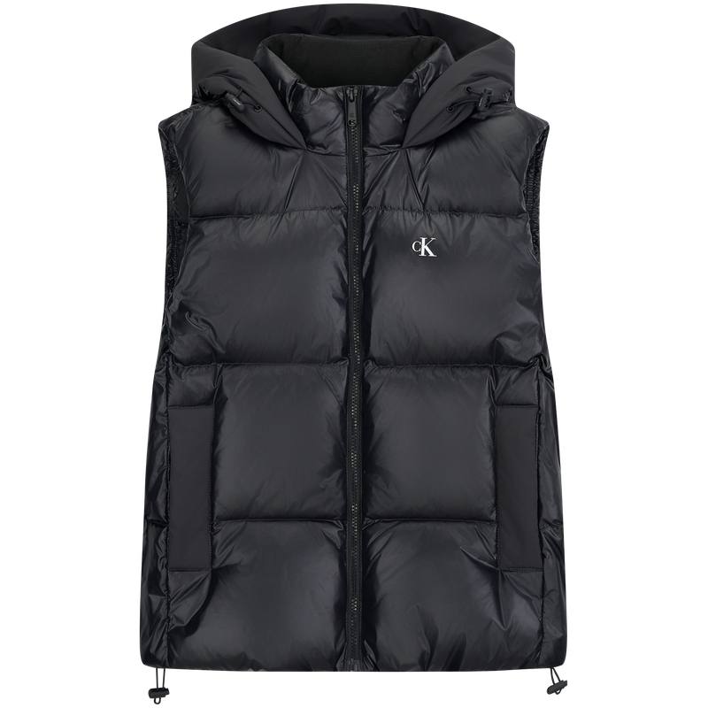 Calvin Klein Down Vests Women's UB1 Space Black Hooded Non Detachable Moderate