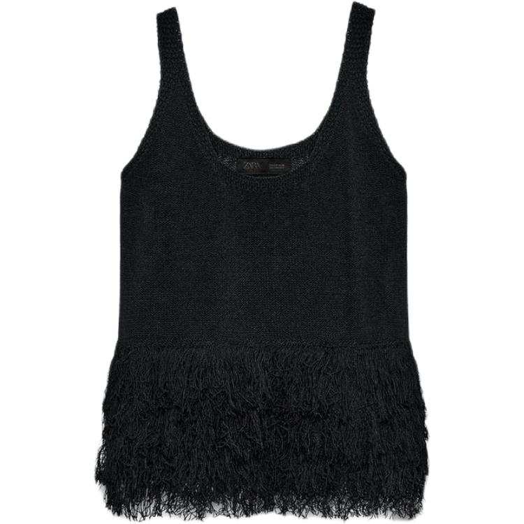 ZARA Tank Tops Women's Black Straight Fit