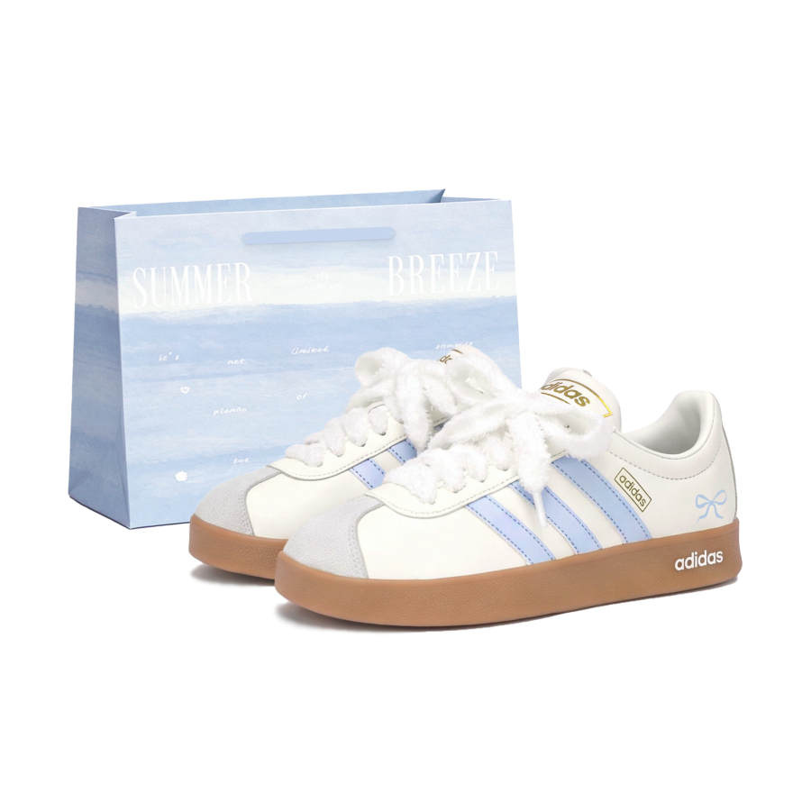 Adidas Adidas VL COURT 2.0 Skateboard Shoes Unisex Low Top Beige/Light Blue