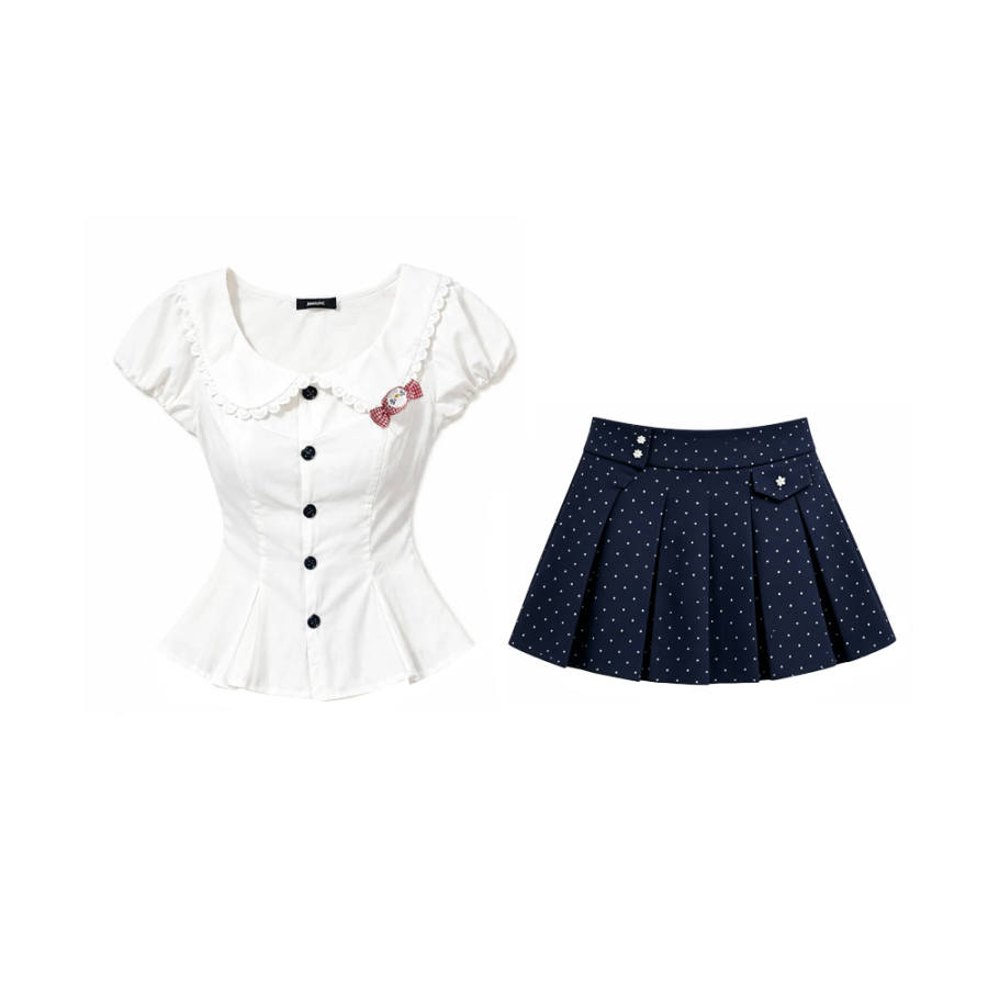 PAVLISOVA Two Piece Skirt Sets Women's Peter Pan Collar Moderate Short