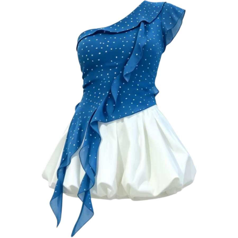 Cotton Gene Two Piece Skirt Sets Women's Asymmetrical Collar Thin Short