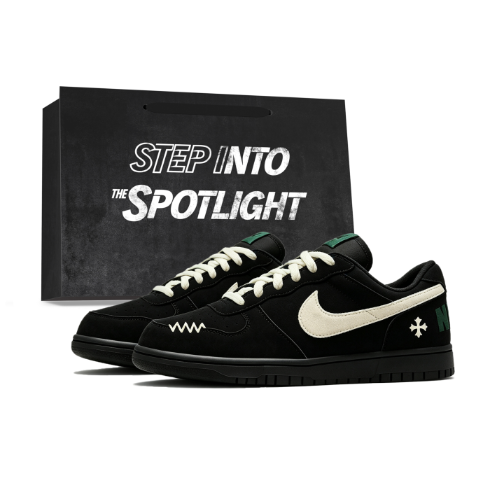Nike Nike Big Low Lux Skateboard Shoes Men's Low Top Black & Green Color Block Patchwork