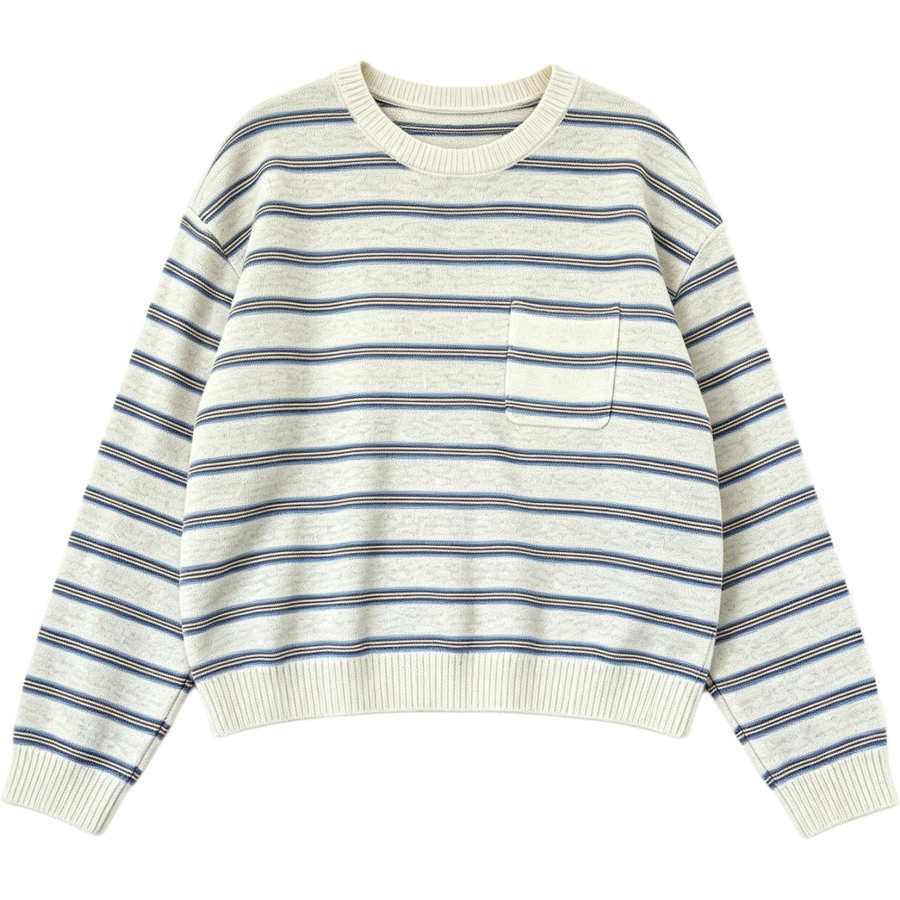 VENICEW T Shirts Women's Gray Stripes Crew Neck Thin Straight Fit